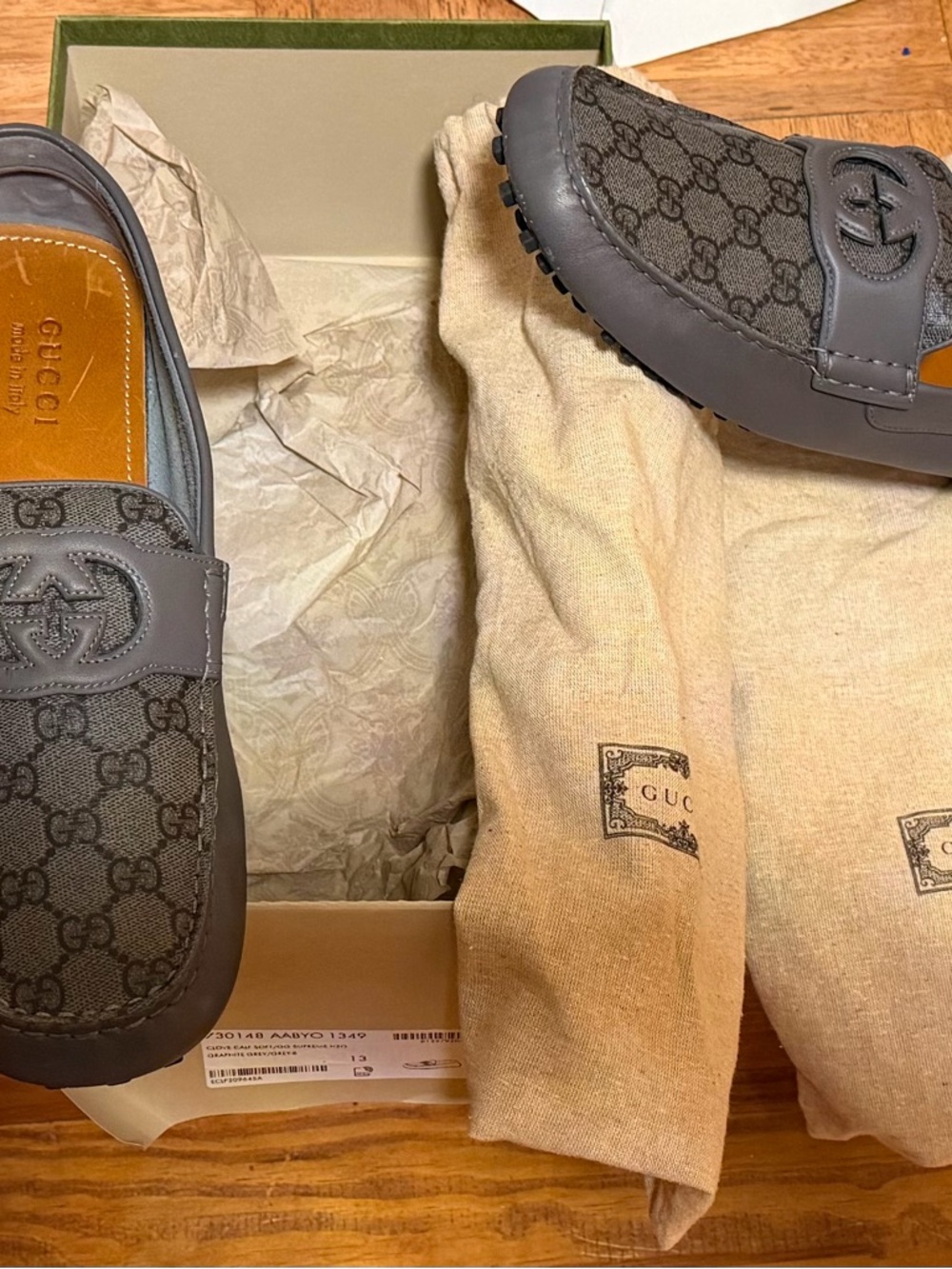 Gucci Men's Gray GG Monogram Leather Driving Loafers - Picture 5 of 7